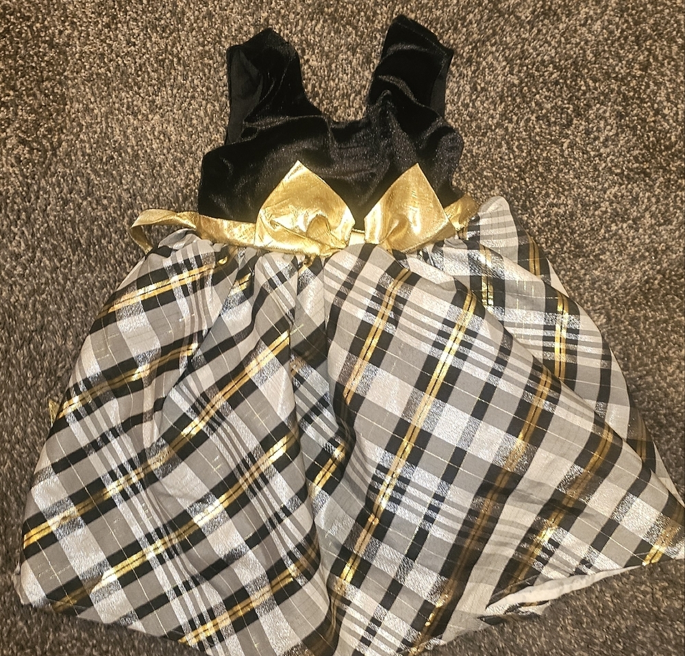 Kids Black Velour Gold Plaid Dress 2T Nannette Christmas Holidays